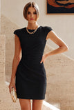 Rundhalsad bodycon rynkad liten vit klänning med mössärmar