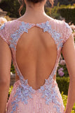 Rosa V-ringad bodycon paljetter blommig hemkomstklänning med utskuret utslag
