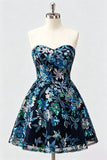 Lila A-linje Sweetheart Floral Sequins Homecoming-klänning med snöre på ryggen