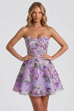 Lila A-linje Sweetheart Floral Sequins Homecoming-klänning med snöre på ryggen