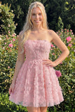 Dusty Rose Sweetheart A-linje blommig hemkomstklänning med spärr och snör baktill
