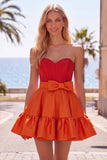 A-Line marinblå lila satin Sweetheart volang med hemkomstklänning med rosett