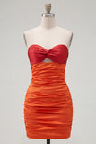 Red Orange Sweetheart rynkad Keyhole Bodycon kort hemkomstklänning