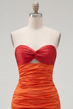 Red Orange Sweetheart rynkad Keyhole Bodycon kort hemkomstklänning