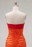 Red Orange Sweetheart rynkad Keyhole Bodycon kort hemkomstklänning