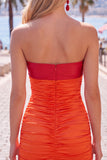 Red Orange Sweetheart rynkad Keyhole Bodycon kort hemkomstklänning