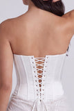 Axelbandslös korsett Bodycon Paljetter Liten vit klänning med snöre på ryggen