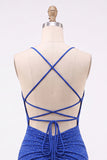Royal Blue Bodycon pärlbroderad kort hemkomstklänning med snöre på ryggen