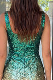 Glittrig grön och guld bodycon fyrkantig halsringad paljetter hemkomstklänning med slits