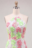 Rosa och grön blomma bodycon spaghettibands-hemkomstklänning med broderi