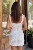 Elfenbensfärgad Bodycon Paljett-hemkomstklänning med elfenbensfärgad halsringning med 3D-blommor