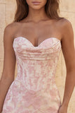 Sweetheart Red Corset Bodycon blommig rynkad kort hemkomstklänning
