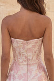 Sweetheart Red Corset Bodycon blommig rynkad kort hemkomstklänning