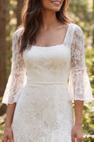 Ivory Lace A-linje 3/4-ärmad lång brudklänning med slits