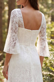 Ivory Lace A-linje 3/4-ärmad lång brudklänning med slits