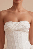 Sweetheart White A-Line korsett blommig brudduschklänning med volang