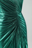 Mörkgrön Metallisk One Shoulder Mermaid Cocktail Klänning med Volanger