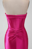 Fuchsia Bodycon Sweetheart Satin Korsett Kort Homecoming Klänning