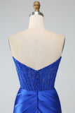 Royal Blue Mermaid Axelbandslös Lång Korsett Balklänning med slits
