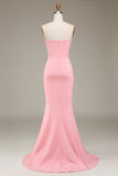 Rodnande Rosa Mermaid Sweetheart Satin Lång Brudtärneklänning