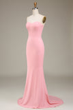 Rodnande Rosa Mermaid Sweetheart Satin Lång Brudtärneklänning