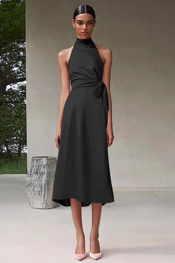 Rosa En linje Halter Tea Längd Satin Formell Klänning