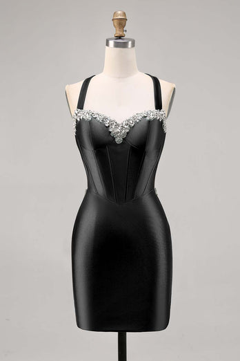 Korsett Satin Bodycon Mörkgrön Homecoming Klänning