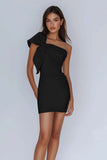 Vit One Shoulder Bow Bodycon Graduation Klänning