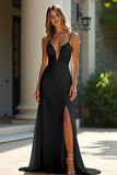 Slida Champagne Stretch Satin Spaghetti Remmar Lång Balklänning