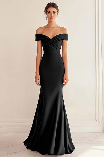 Off the Shoulder Sjöjungfru Ruched Navy formell klänning