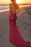 Glittrande Silver Backless Mermaid Lång formell klänning