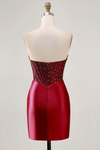 Glittrande Fuchsia Korsett Tight Satin Kort Homecoming Klänning