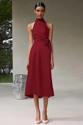 Rosa En linje Halter Tea Längd Satin Formell Klänning