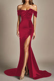 Off The Shoulder Mermaid Svart Formell Klänning Med Slits