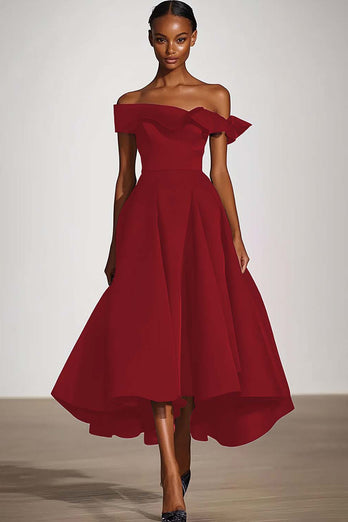 Off The Shoulder En Linje Svart Satin Formell Klänning