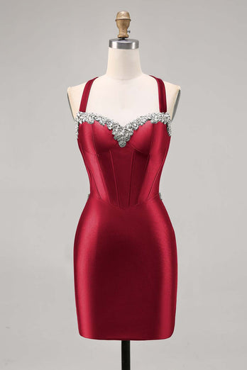 Korsett Satin Bodycon Mörkgrön Homecoming Klänning