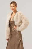 Öppen Front Aprikos Shearling Faux Fur Beskuren Kappa
