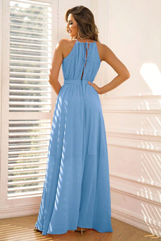 Blå A-linjeformade ärmar Lång formell klänning