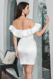 Vit Bodycon Off The Shoulder Kort Examensklänning