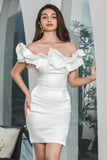 Vit Bodycon Off The Shoulder Kort Examensklänning