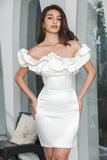 Vit Bodycon Off The Shoulder Kort Examensklänning