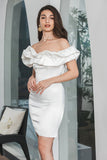 Vit Bodycon Off The Shoulder Kort Examensklänning