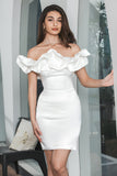 Vit Bodycon Off The Shoulder Kort Examensklänning