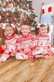 Röd snöflinga och rådjursmönster Jul Fmaily matchande pyjamasset