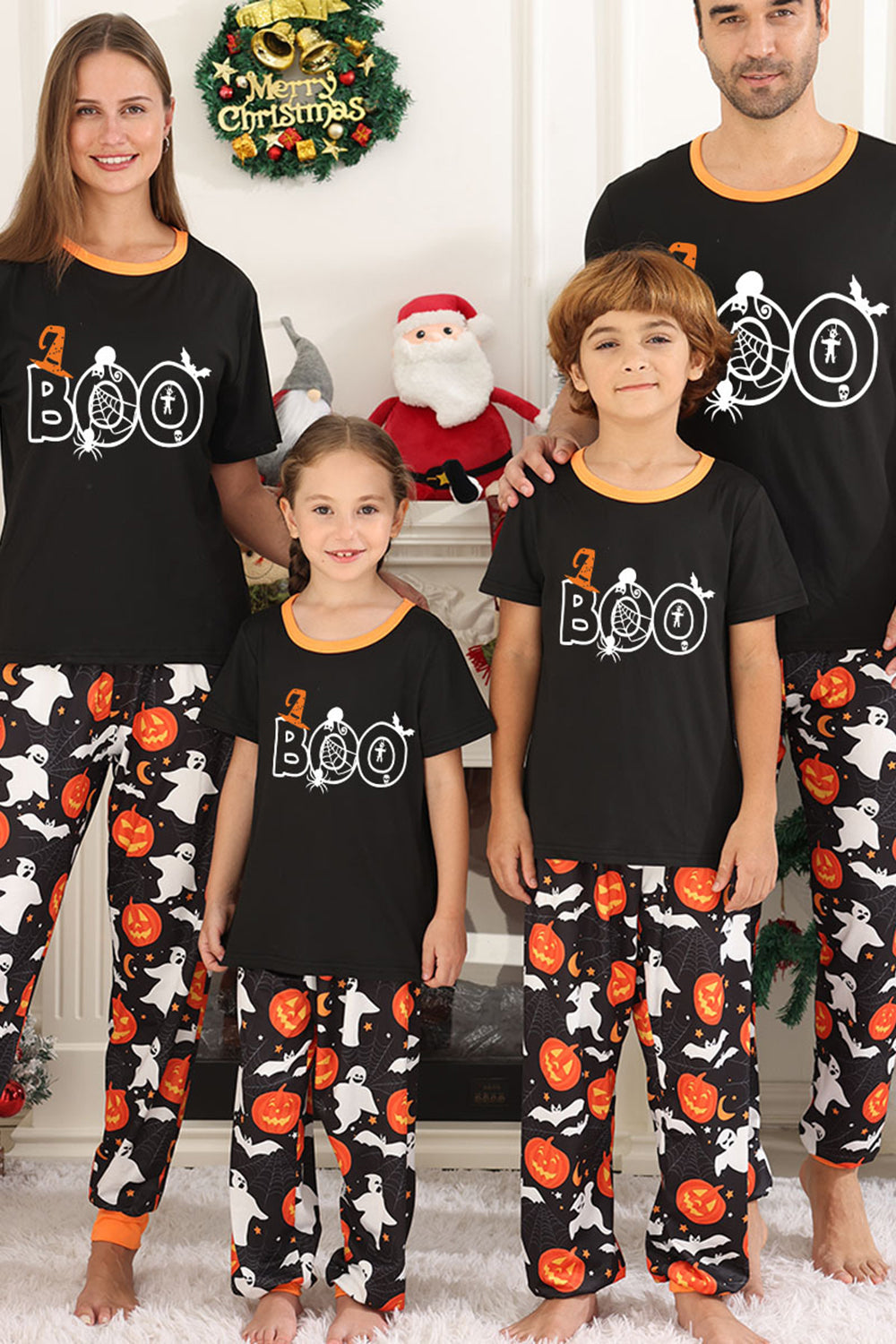 Svart Pumpa Tryckt Halloween Familj Pyjamas Set