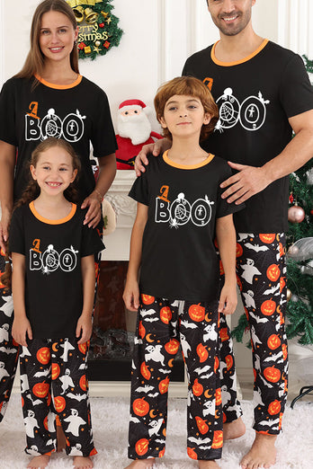 Svart Pumpa Tryckt Halloween Familj Pyjamas Set