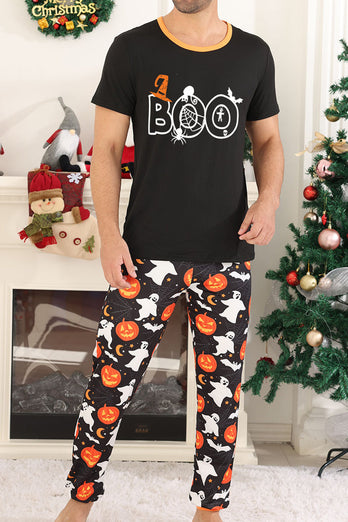 Svart Pumpa Tryckt Halloween Familj Pyjamas Set