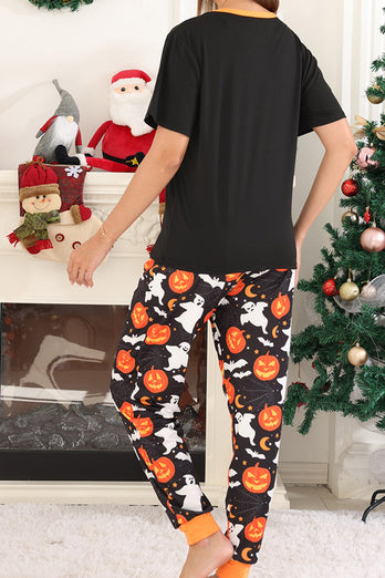 Svart Pumpa Tryckt Halloween Familj Pyjamas Set