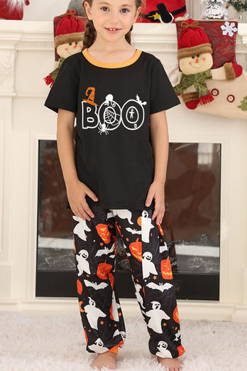 Svart Pumpa Tryckt Halloween Familj Pyjamas Set