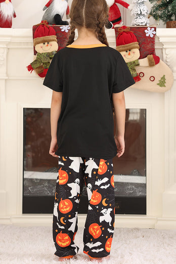 Svart Pumpa Tryckt Halloween Familj Pyjamas Set